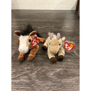 TY Beanie Babies 1998 - 2000 Lot Of 2 Horse & Goat Stuffed Animals Vintage